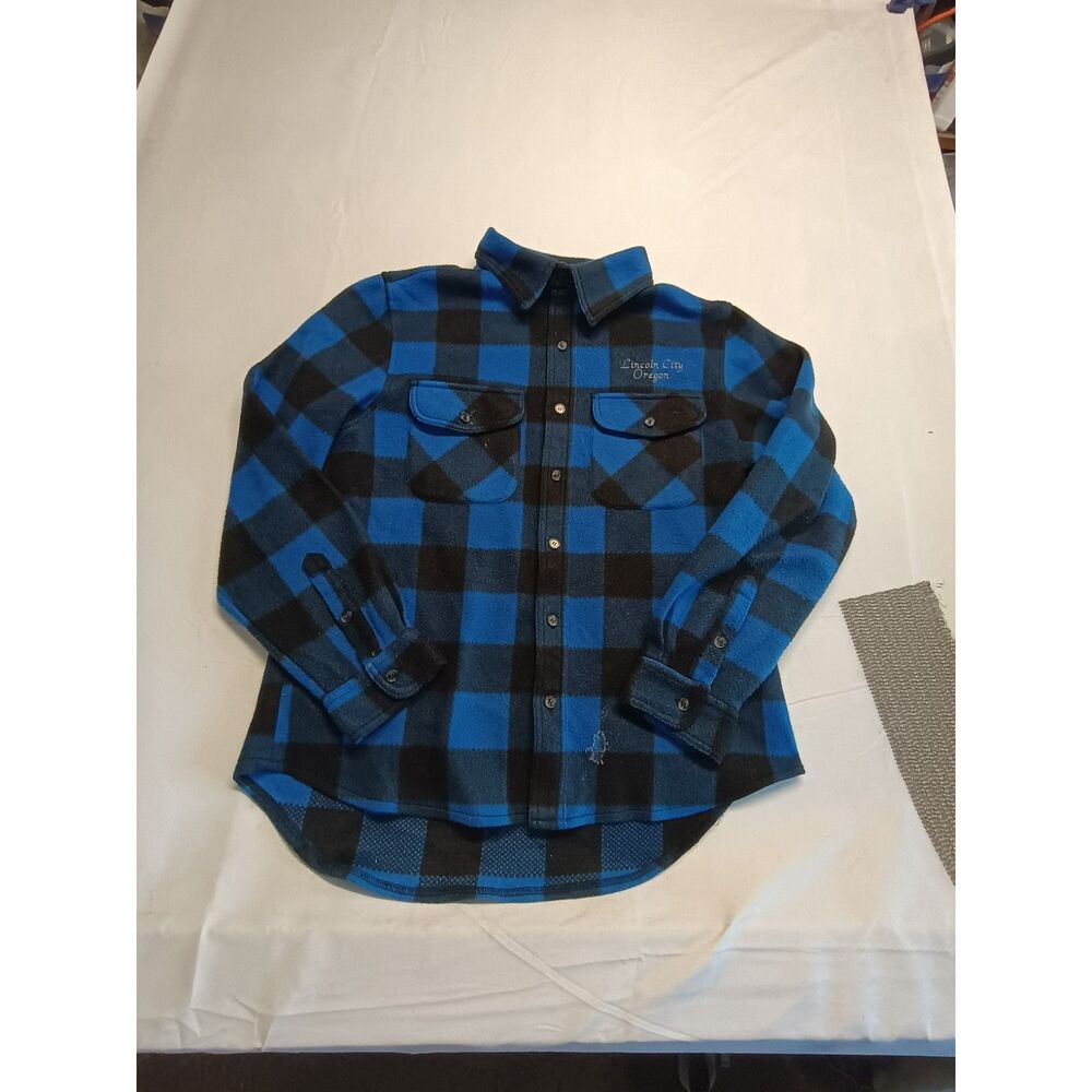 Souvenirs Northern Lincoln city OR Blue Buffalo Plaid Fleece Flannel Shirt Butto